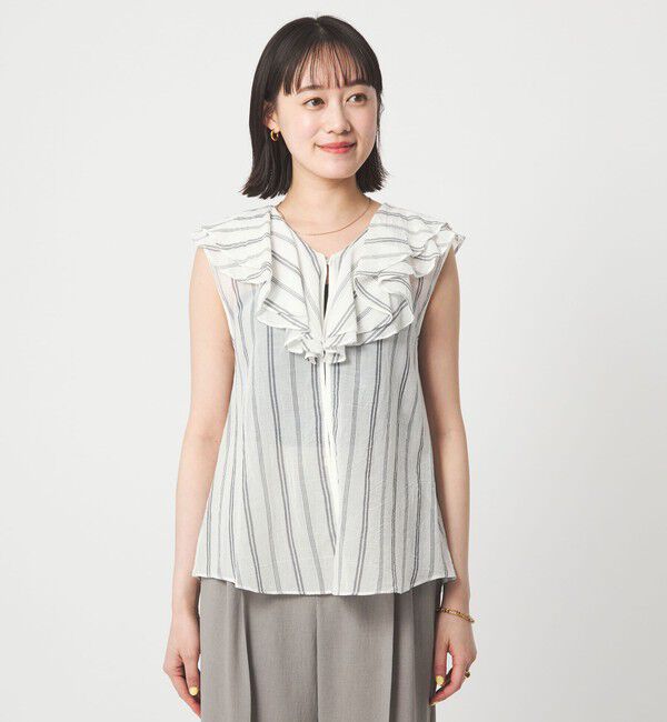 UNITED ARROWS green label relaxing「100/2 ラッフルカラー ノースリーブ ブラウス」|シャツ・ブラウス|