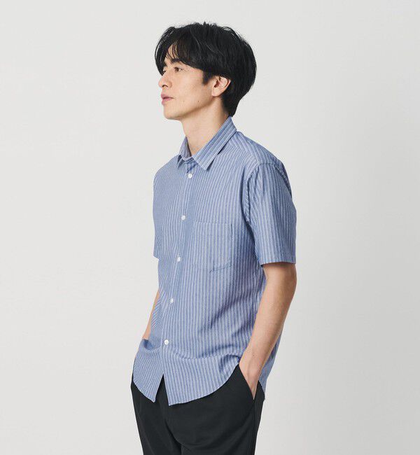 BEAUTY&YOUTH UNITED ARROWS「クイック ストレッチ ストライプ シャンブレー ボタンダウン 半袖シャツ SLIM型 吸水速乾機能付き」|シャツ・ブラウス|
