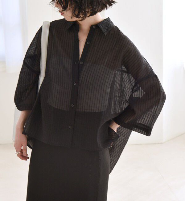 quaranciel「quaranciel:〈手洗い可能〉シアー ストライプ ボーダー ビッグ シャツ」|シャツ・ブラウス|