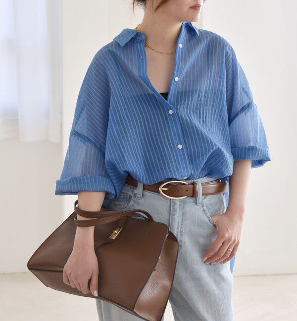 quaranciel「quaranciel:〈手洗い可能〉シアー ストライプ ボーダー ビッグ シャツ」|シャツ・ブラウス|