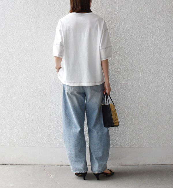 SHIPS any「《予約》SHIPS any:〈抗菌防臭/洗濯機可能〉USAコットン 配色 ステッチ ワイド TEE」|Tシャツ・カットソー|