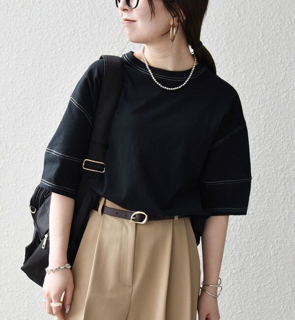 SHIPS any「《予約》SHIPS any:〈抗菌防臭/洗濯機可能〉USAコットン 配色 ステッチ ワイド TEE」|Tシャツ・カットソー|