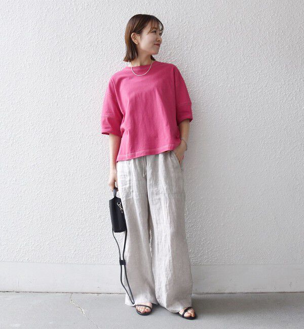 SHIPS any「《予約》SHIPS any:〈抗菌防臭/洗濯機可能〉USAコットン 配色 ステッチ ワイド TEE」|Tシャツ・カットソー|