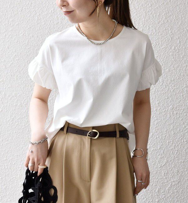 SHIPS any「《予約》SHIPS any:〈多機能/洗濯機可能〉マルチファンクション ギャザー スリーブ TEE」|Tシャツ・カットソー|