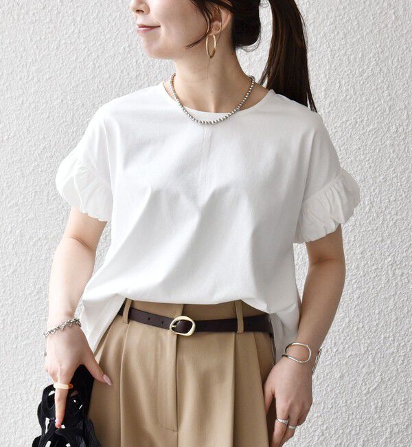 SHIPS any「《予約》SHIPS any:〈多機能/洗濯機可能〉マルチファンクション ギャザー スリーブ TEE」|Tシャツ・カットソー|