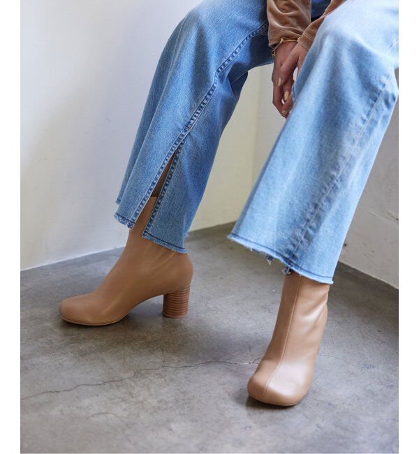 SLOBE IENA「《追加》SLOBE スクエアトゥショートブーツ」|ショートブーツ|ベージュ