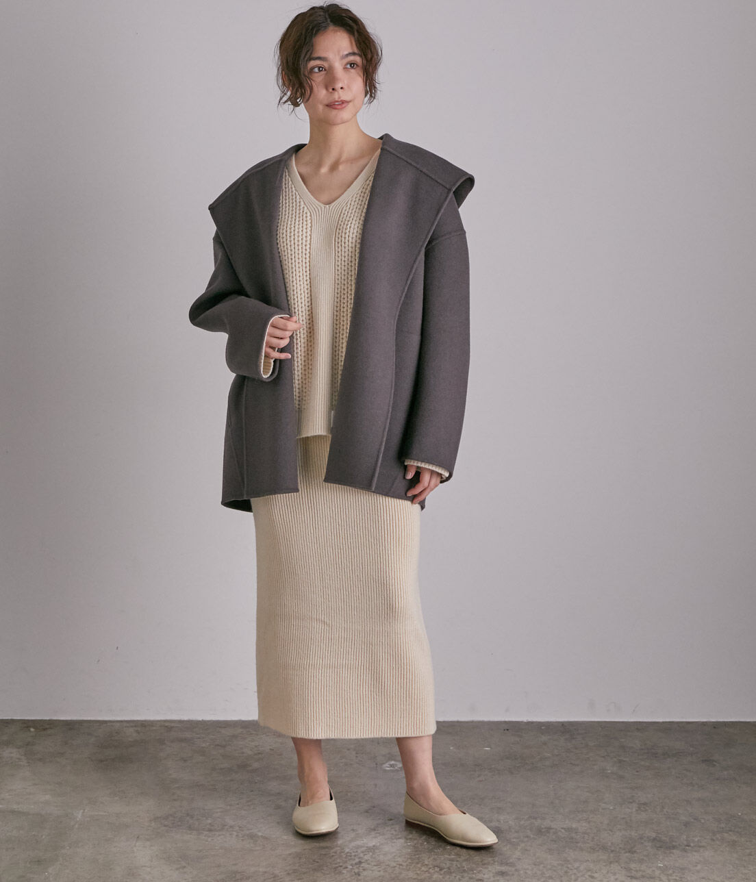 SALON adam et rope'「ウールカシミヤ無双仕立てフード付きミドル丈コート」|その他|