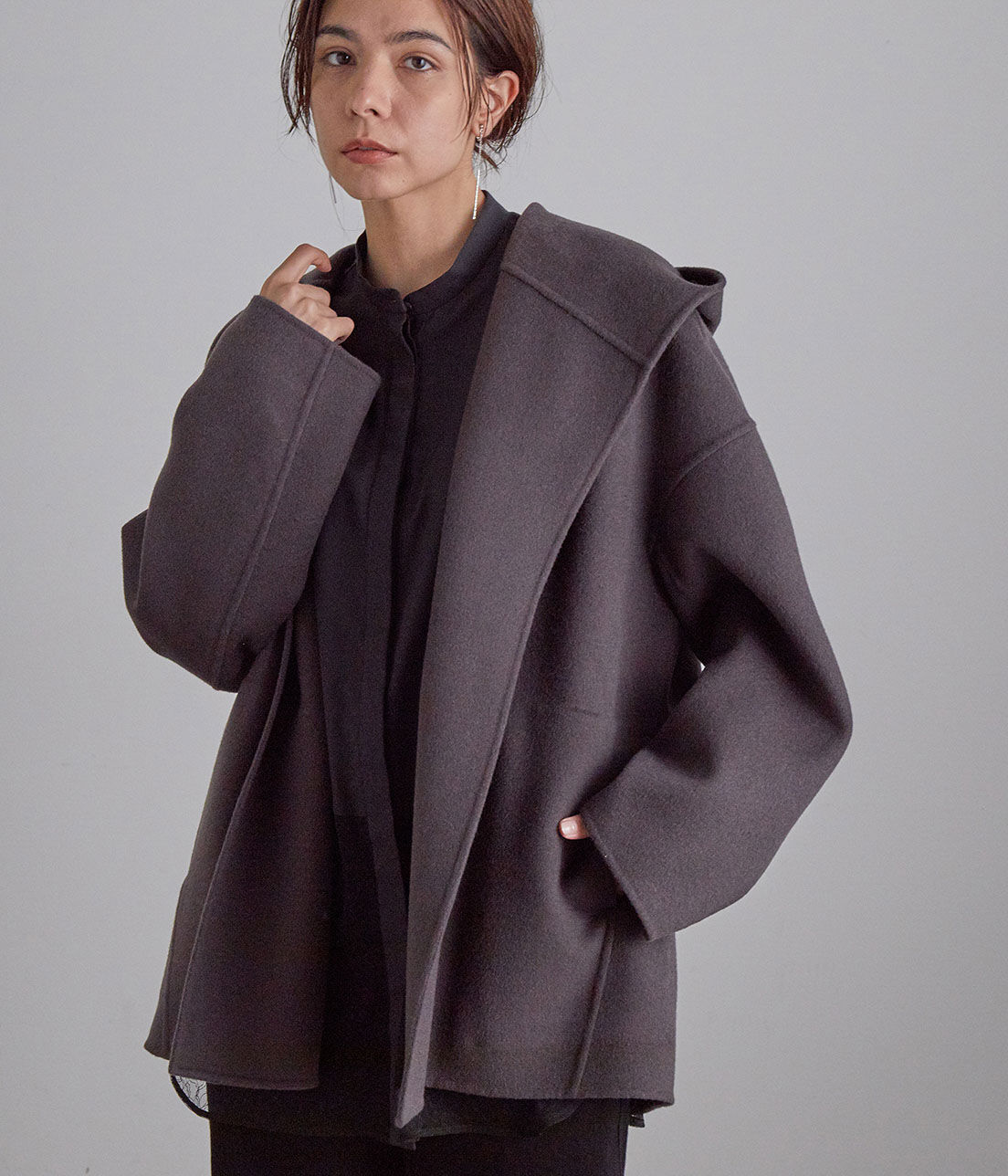 SALON adam et rope'「ウールカシミヤ無双仕立てフード付きミドル丈コート」|その他|