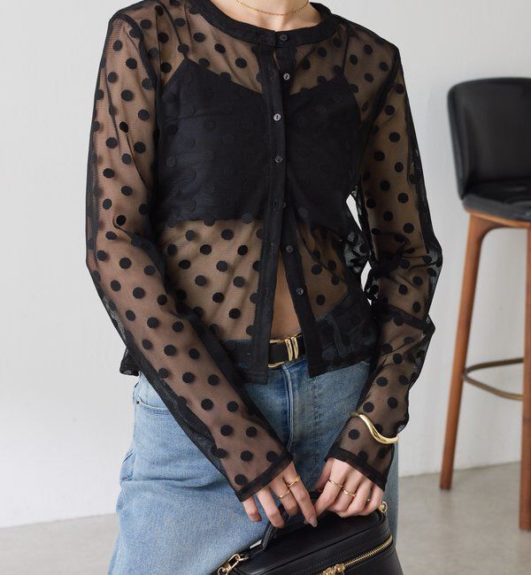  「【Nuel/ヌエル】 キャミ付きドットカーディガン」|Tシャツ・カットソー|