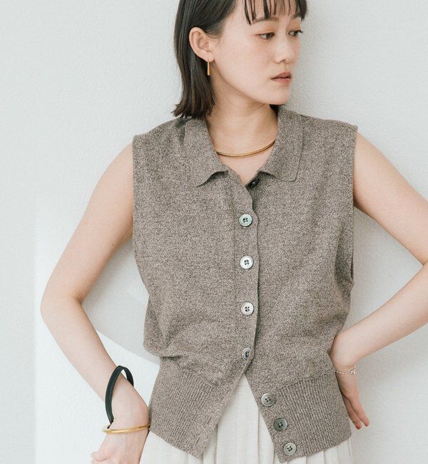  「予約【抜け感のある印象に】メランジポロカラーベスト」|ニット・セーター|モカ
