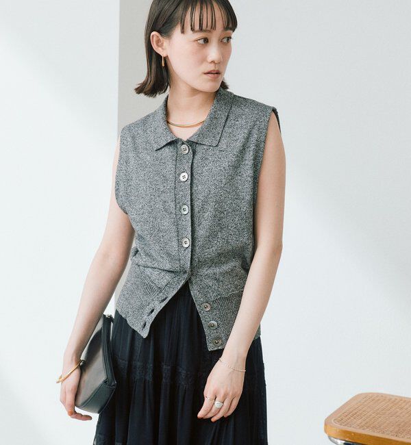  「予約【抜け感のある印象に】メランジポロカラーベスト」|ニット・セーター|