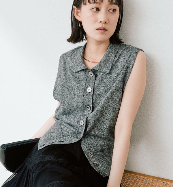  「予約【抜け感のある印象に】メランジポロカラーベスト」|ニット・セーター|