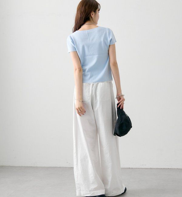  「レースライン半袖ニットカーディガン」|カーディガン|