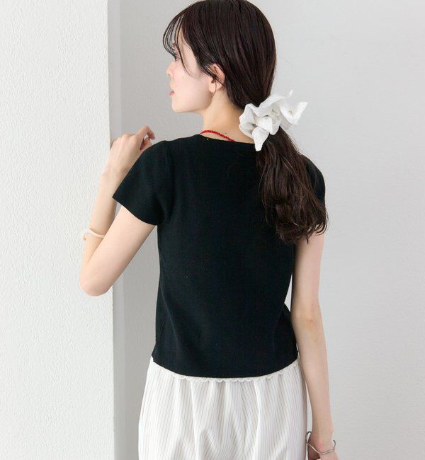  「レースライン半袖ニットカーディガン」|カーディガン|