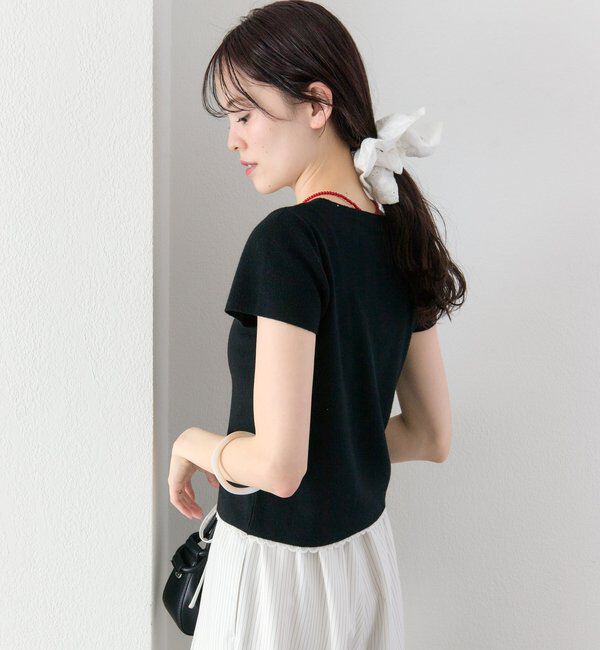  「レースライン半袖ニットカーディガン」|カーディガン|