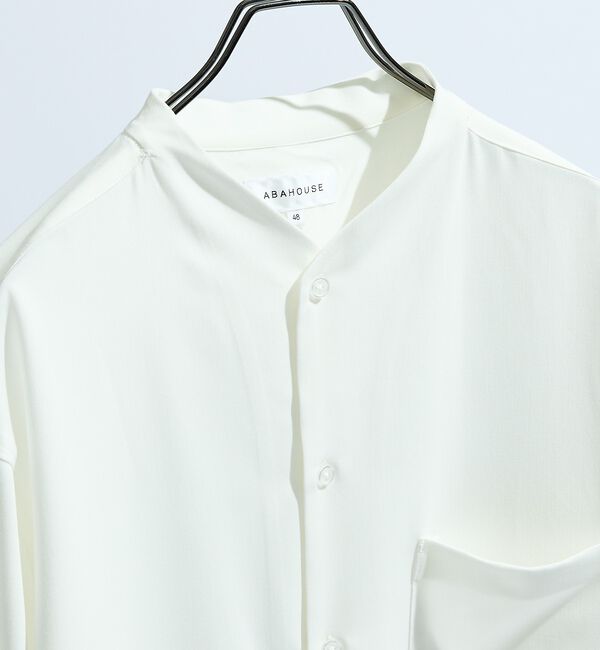 ABAHOUSE「デニムライク シャンブレー カラーレスシャツ / バンドカラーシャツ / 変形襟」|シャツ・ブラウス|