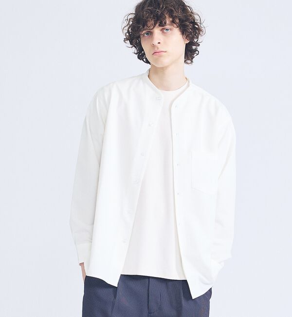 ABAHOUSE「デニムライク シャンブレー カラーレスシャツ / バンドカラーシャツ / 変形襟」|シャツ・ブラウス|