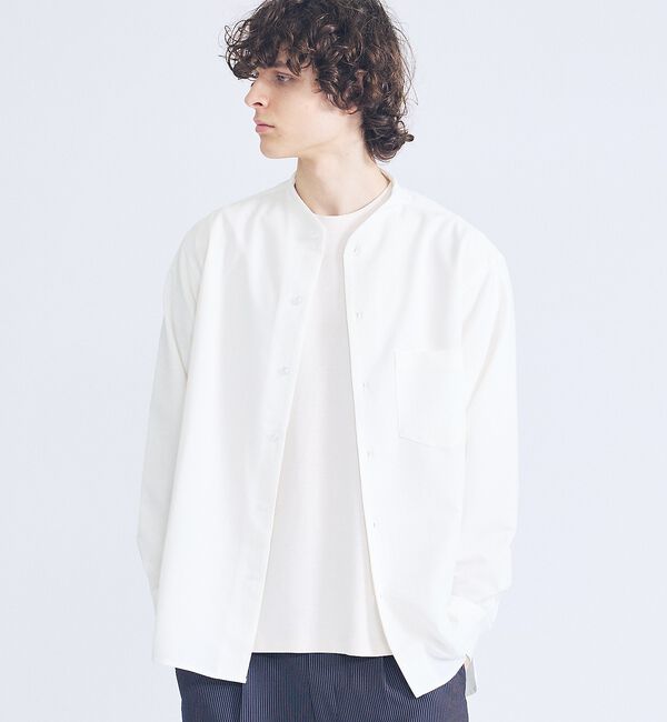 ABAHOUSE「デニムライク シャンブレー カラーレスシャツ / バンドカラーシャツ / 変形襟」|シャツ・ブラウス|