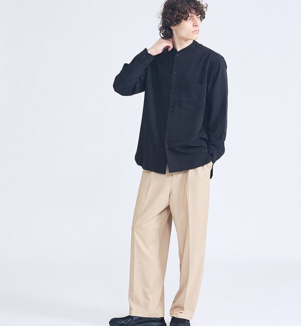 ABAHOUSE「デニムライク シャンブレー カラーレスシャツ / バンドカラーシャツ / 変形襟」|シャツ・ブラウス|