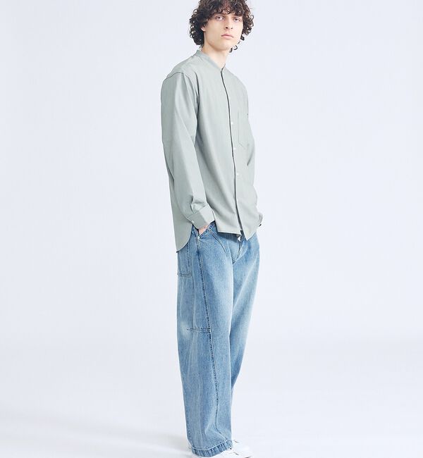 ABAHOUSE「デニムライク シャンブレー カラーレスシャツ / バンドカラーシャツ / 変形襟」|シャツ・ブラウス|