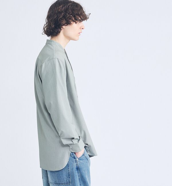 ABAHOUSE「デニムライク シャンブレー カラーレスシャツ / バンドカラーシャツ / 変形襟」|シャツ・ブラウス|