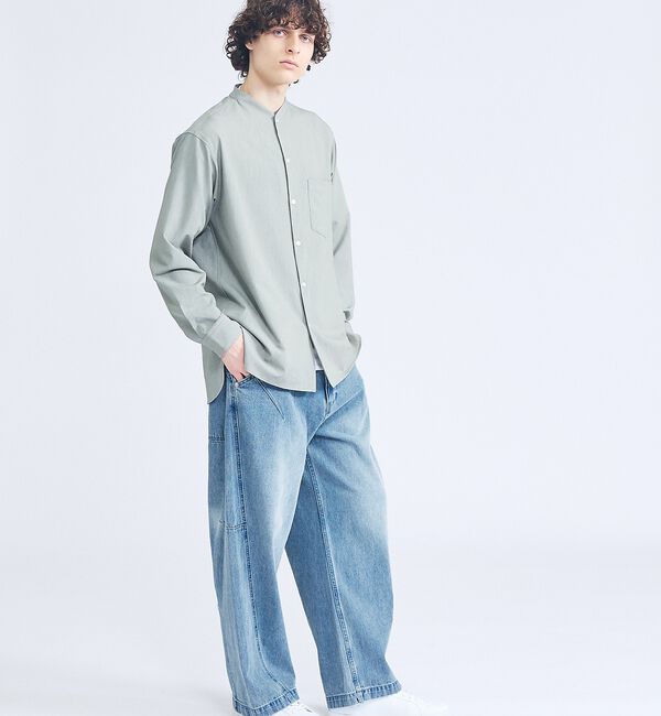 ABAHOUSE「デニムライク シャンブレー カラーレスシャツ / バンドカラーシャツ / 変形襟」|シャツ・ブラウス|