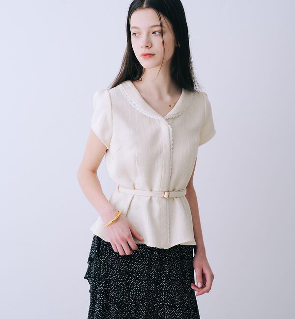 SELFIST「ツイードベルト付半袖ペプラムブラウス【予約】」|シャツ・ブラウス|