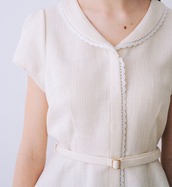SELFIST「ツイードベルト付半袖ペプラムブラウス【予約】」|シャツ・ブラウス|