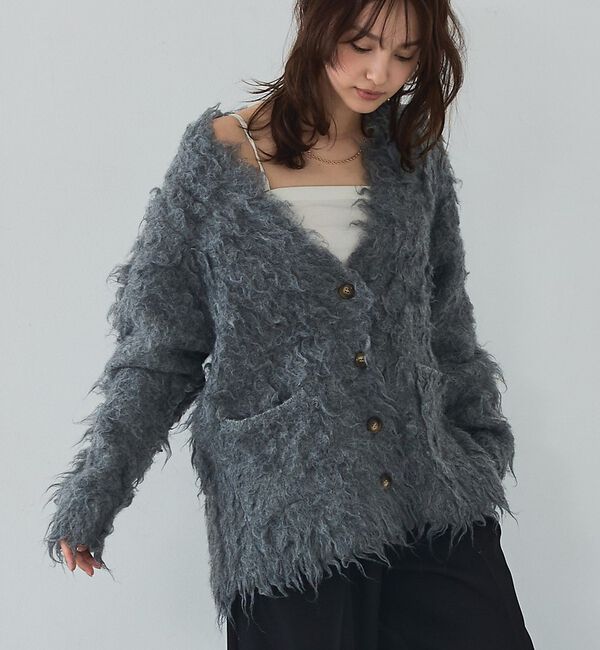 abahouse mavie「【スタッフ人気No1】シャギー起毛カーディガン/ニット/軽量/ガーリー/ふわふわ」|カーディガン|グレー
