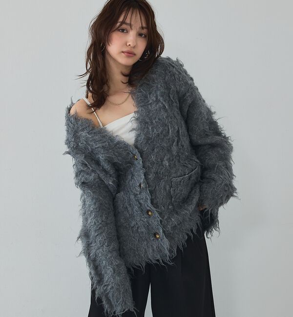 abahouse mavie「【スタッフ人気No1】シャギー起毛カーディガン/ニット/軽量/ガーリー/ふわふわ」|カーディガン|