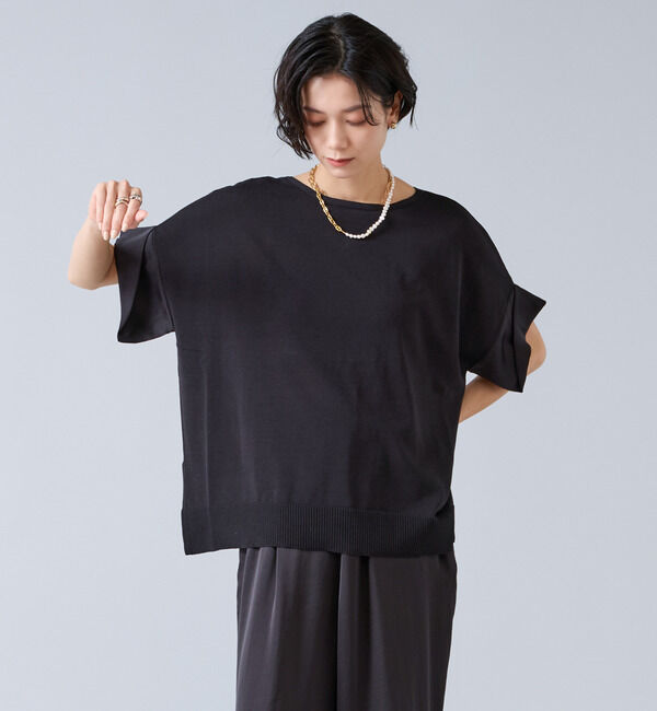Liesse「【定番】袖サテンニット」|ニット・セーター|ブラック