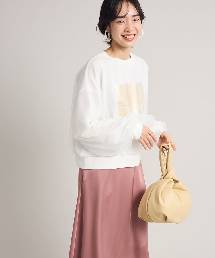 Green Parks「箔プリントチュール重ねプルオーバー」|スウェット・ジャージ|Ecru