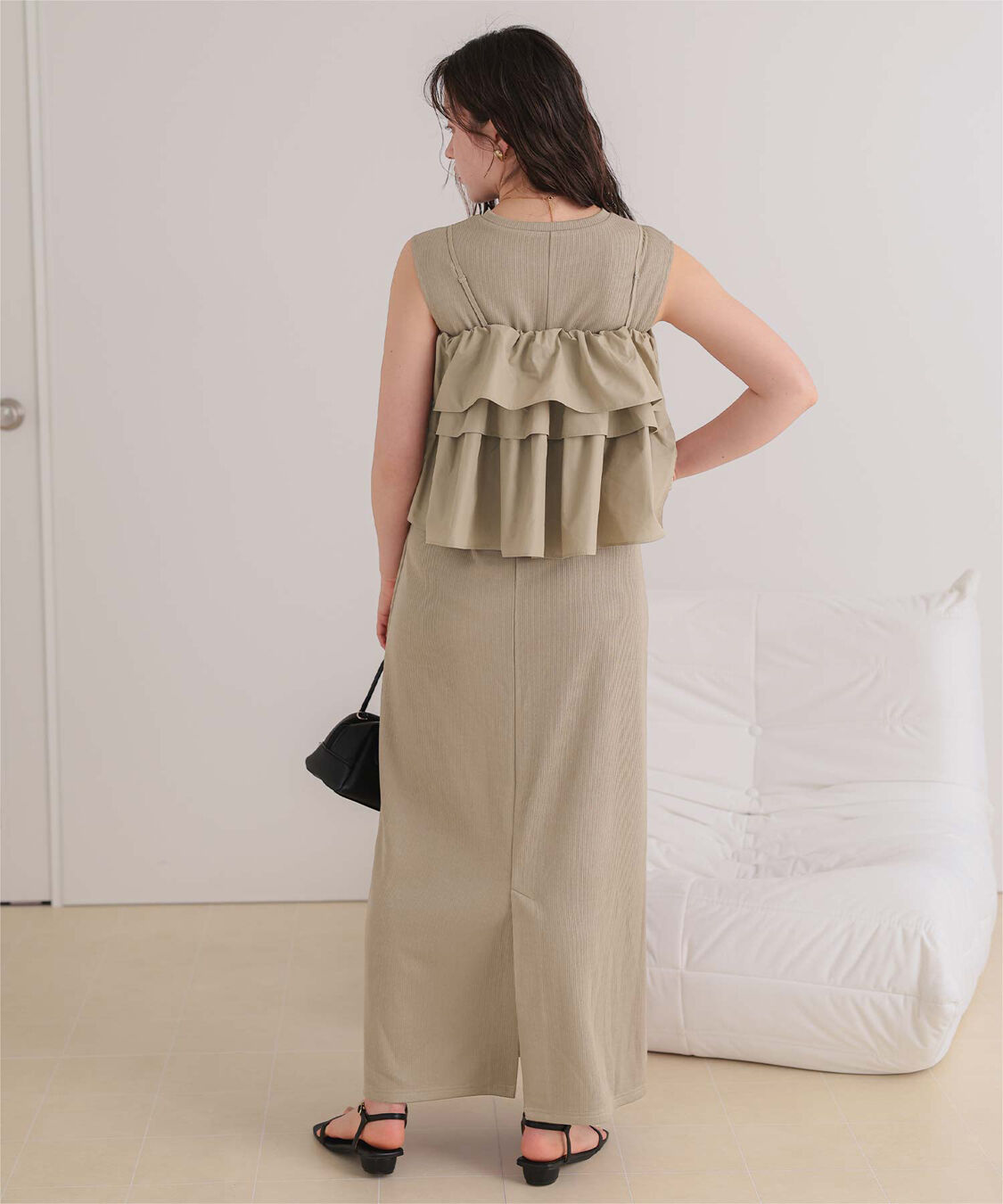 titivate「【ななみさんコラボアイテム】フリルキャミソールトップス/リブカットソーワンピースセット」|ワンピース|