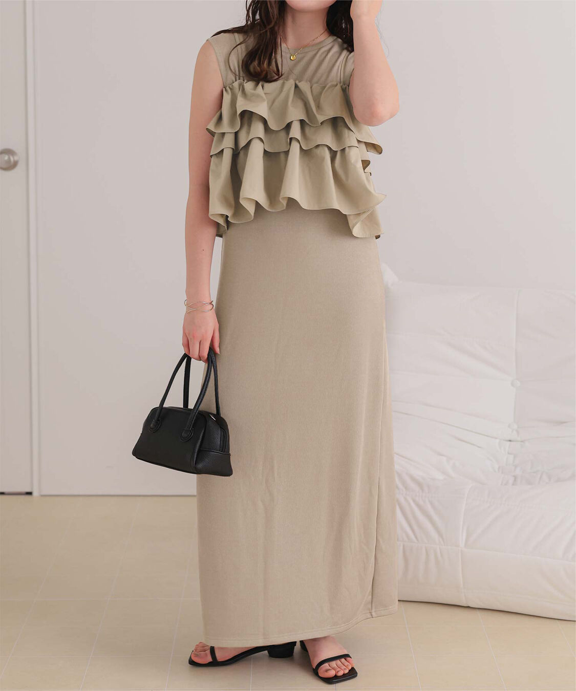 titivate「【ななみさんコラボアイテム】フリルキャミソールトップス/リブカットソーワンピースセット」|ワンピース|