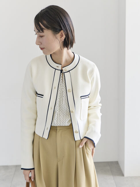 Te chichi「ミラノリブ配色ラインカーディガン」|カーディガン|オフホワイト