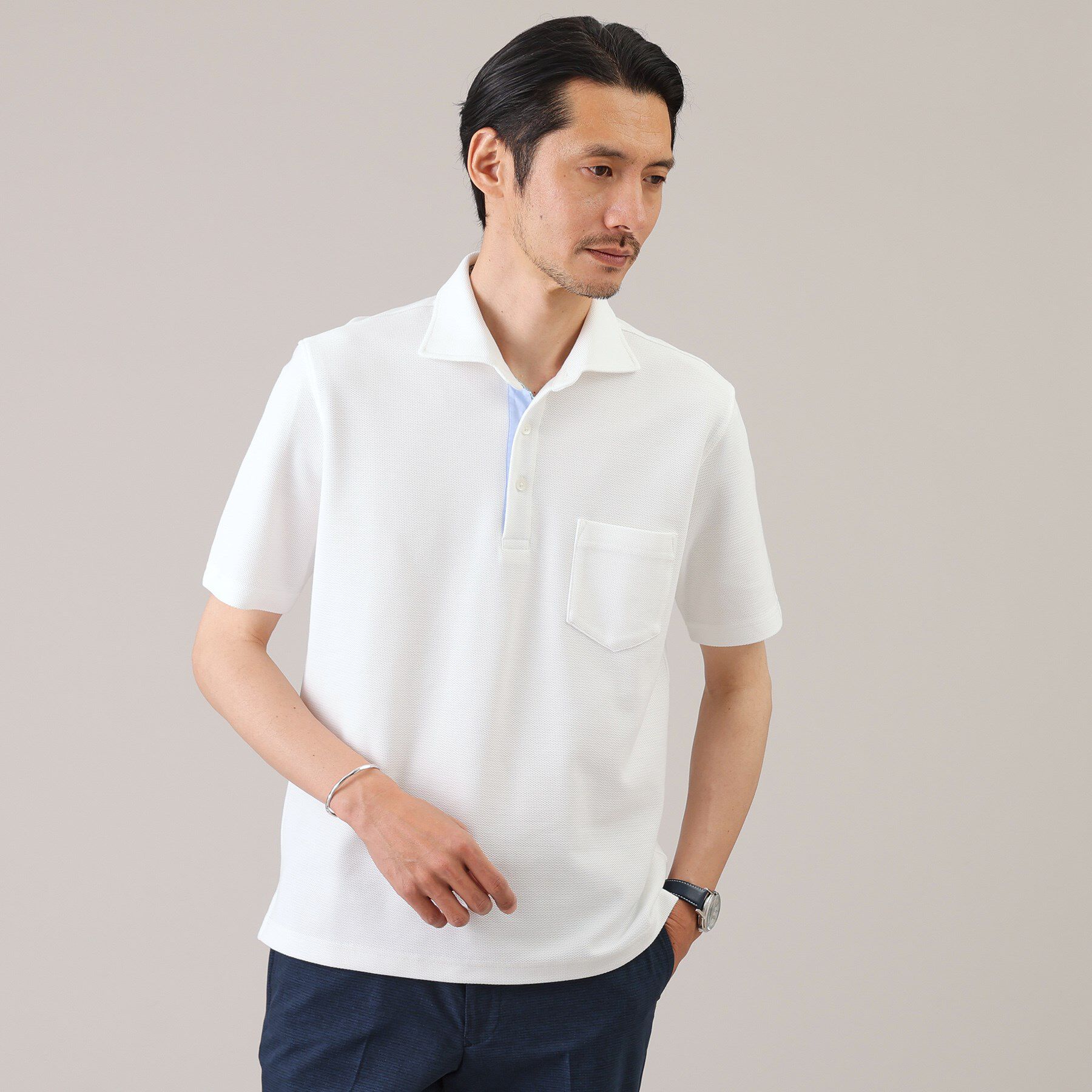 TAKEO KIKUCHI「【抗菌防臭／9色5サイズ展開】ハニカムメランジ ポロシャツ」|ポロシャツ|ホワイト(001)