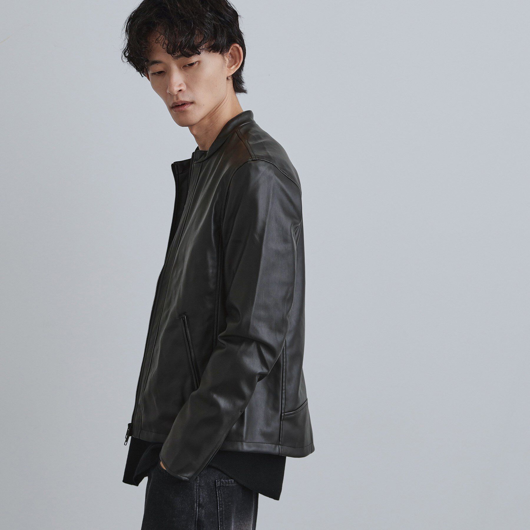 tk.TAKEO KIKUCHI「シングルレザー調ブルゾン」|ブルゾン・スタジャン|