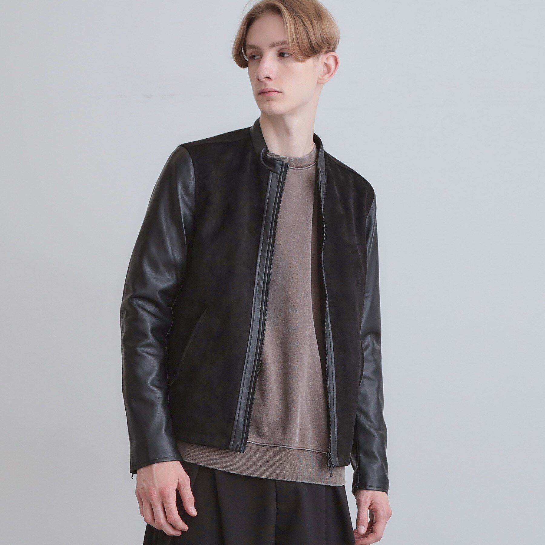 tk.TAKEO KIKUCHI「シングルレザー調ブルゾン」|ブルゾン・スタジャン|ブラック(119)