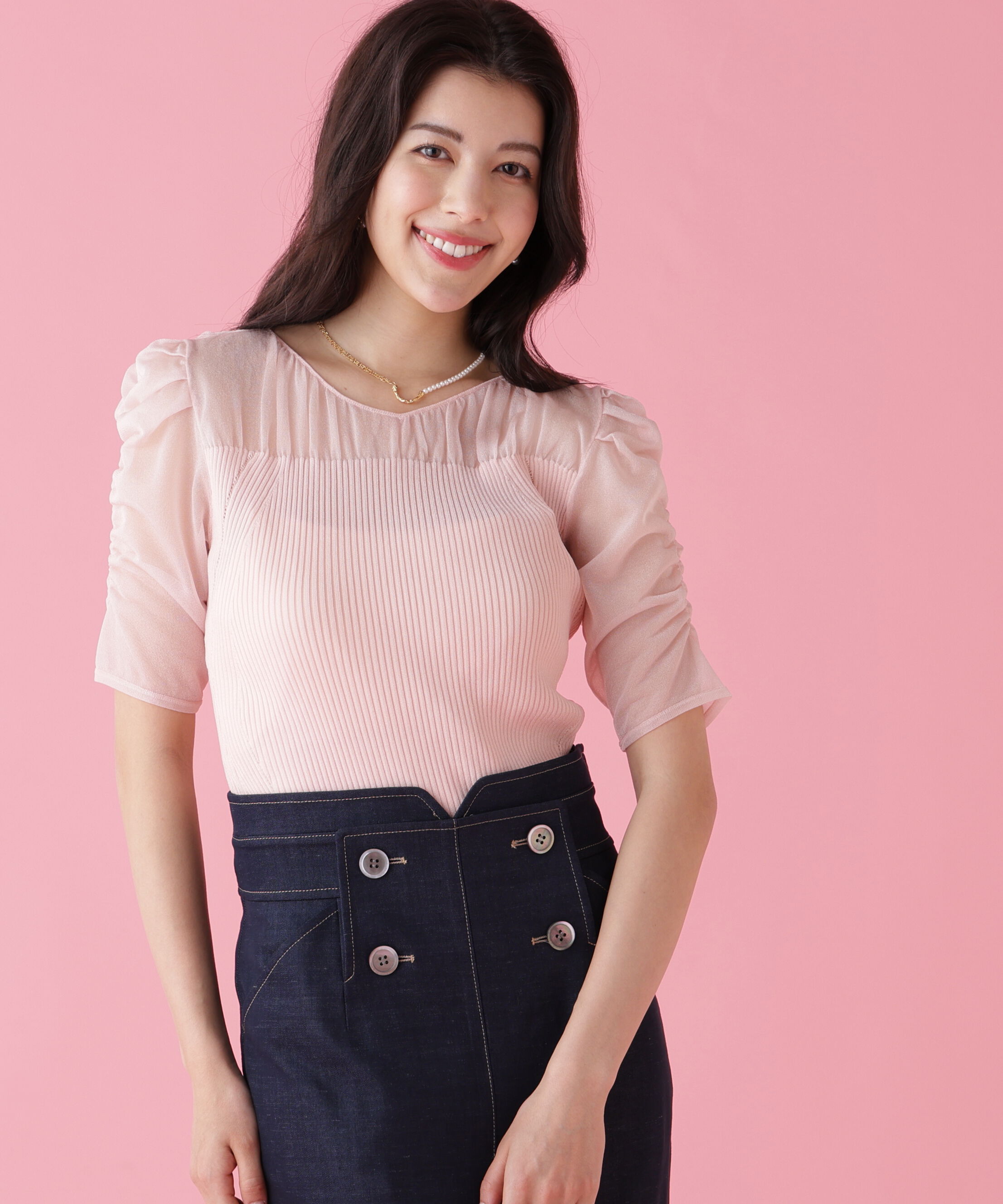  「ラメニットシアーコンビプルオーバー」|ニット・セーター|