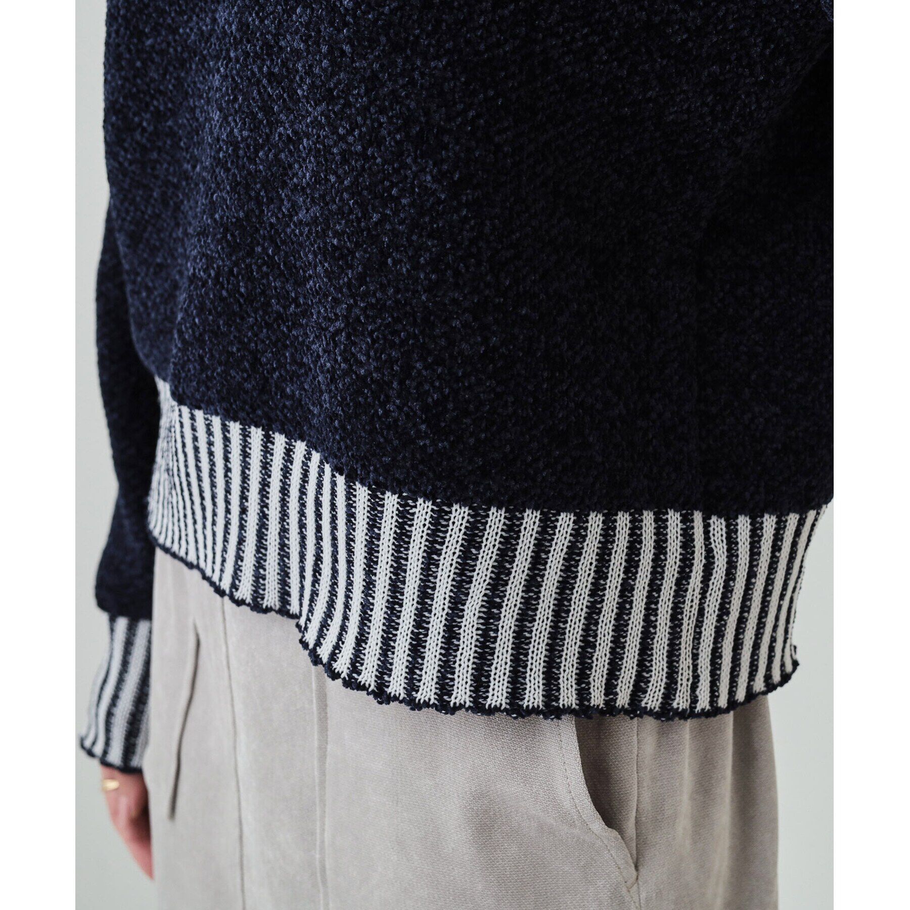 SHOO･LA･RUE「【S-LL】もちもち感がたまらない モールロゴリブ切替ニット」|ニット・セーター|