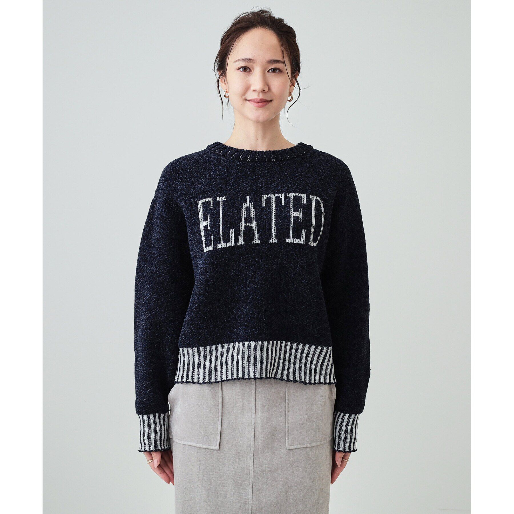 SHOO･LA･RUE「【S-LL】もちもち感がたまらない モールロゴリブ切替ニット」|ニット・セーター|