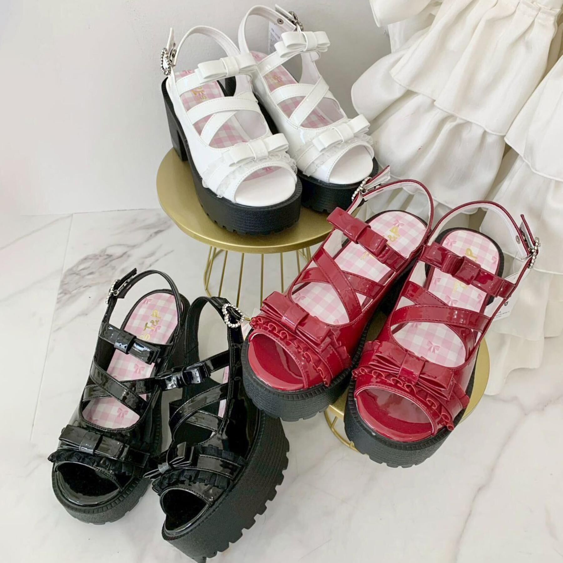 csT&P「厚底レース付きリボンベルトサンダル」|サンダル|