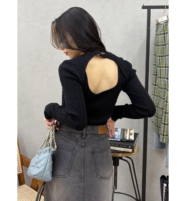 EVRIS「ワンポイントバックオープンケーブルニット」|ニット・セーター|