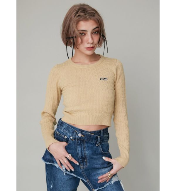 EVRIS「ワンポイントバックオープンケーブルニット」|ニット・セーター|