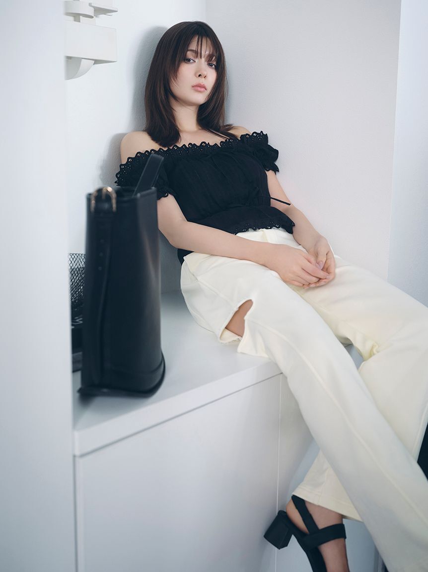 FRAY I.D「カットアウトスウェットパンツ」|チノ|