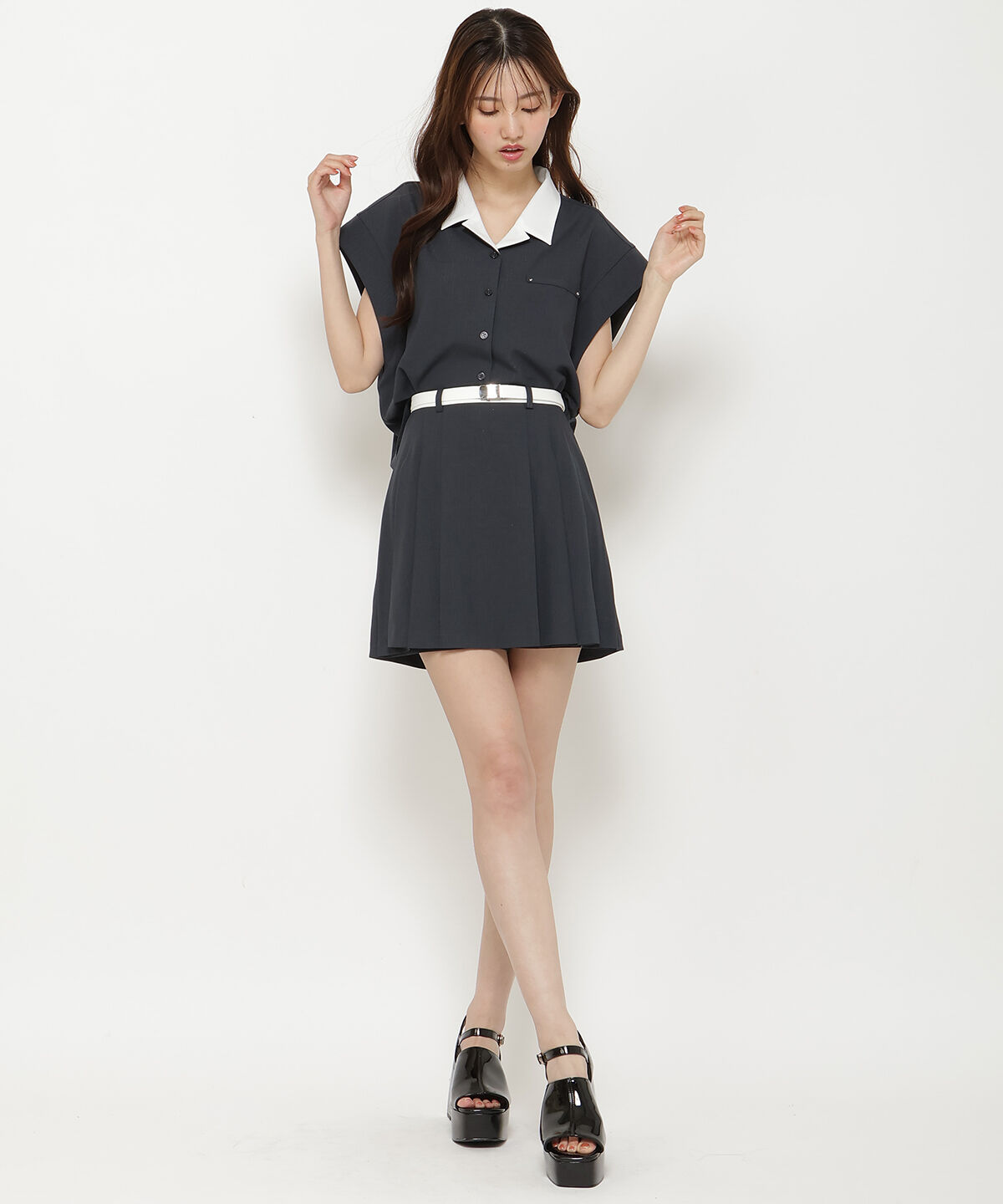 REDYAZEL「配色ベルトプリーツショートスカパン」|キュロット|