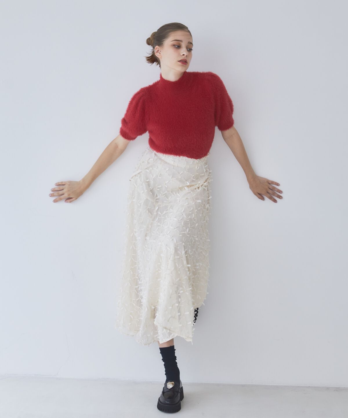 REDYAZEL「フェザーライク半袖ニットプルオーバー」|ニット・セーター|