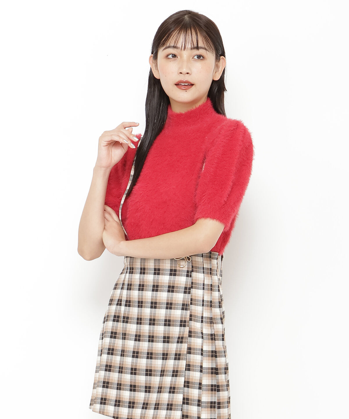 REDYAZEL「フェザーライク半袖ニットプルオーバー」|ニット・セーター|