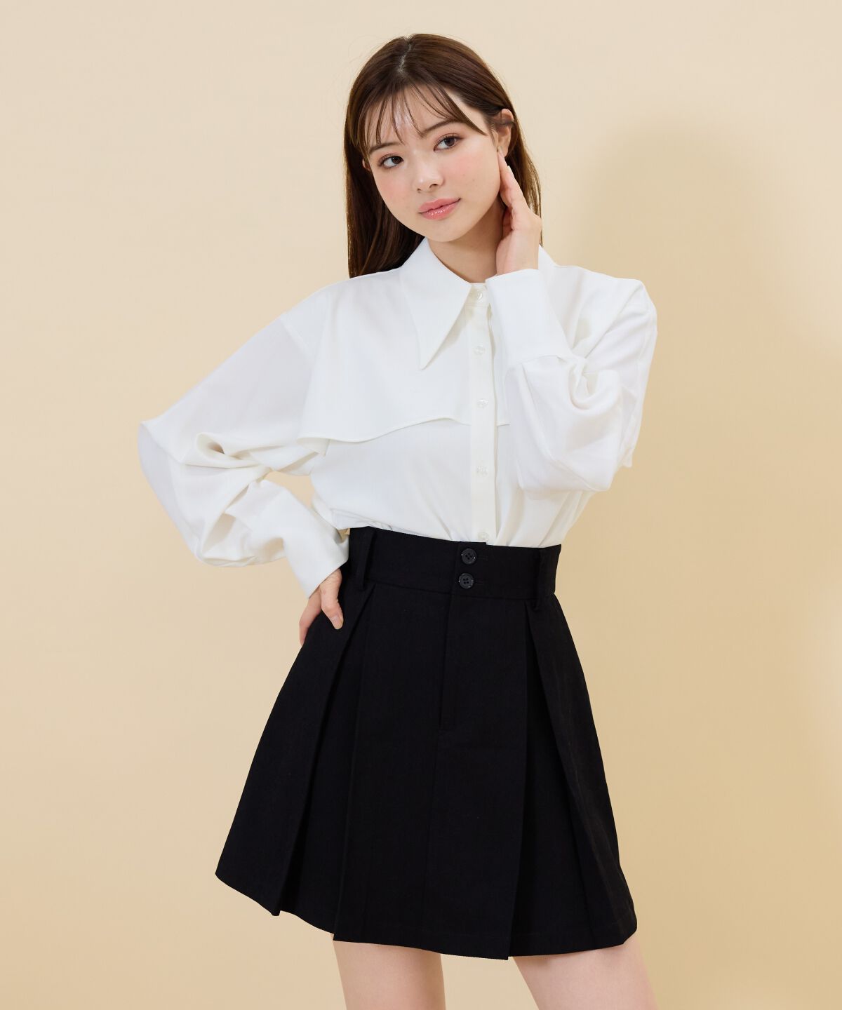 REDYAZEL「タックプリーツミニスカート」|フレア|ブラック