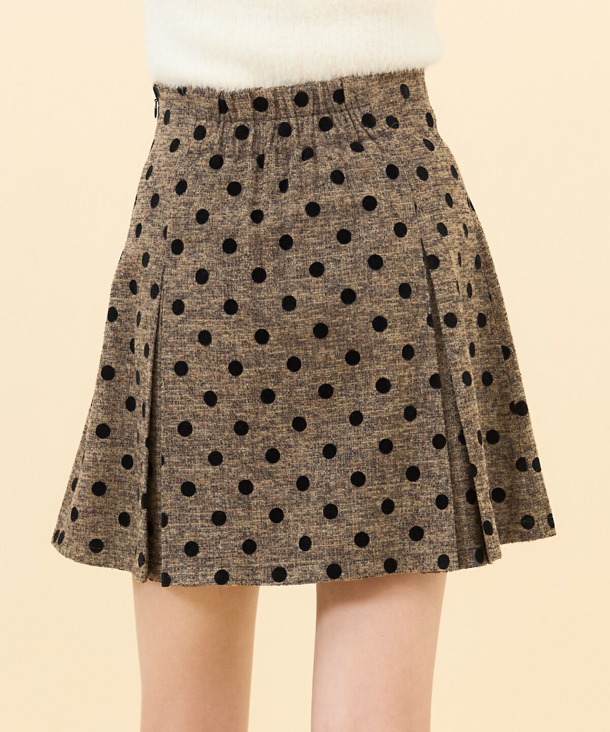 REDYAZEL「ドットフロッキーボックスプリーツミニスカート」|フレア|